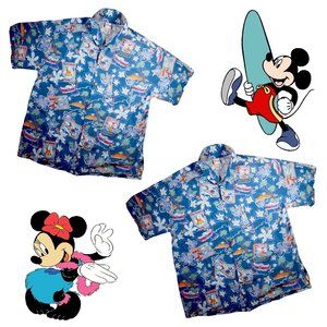 Disney Hawaiian Shirt, Men's Size XL, Blue w/ Fab 5 Characters, Hibiscus, Surf